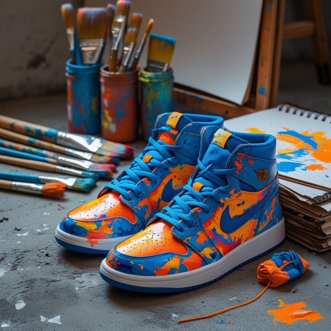 Colorful art-inspired sneakers from designer collaborations featuring bold patterns and creative artwork, perfect for sneakerheads who love unique styles.
