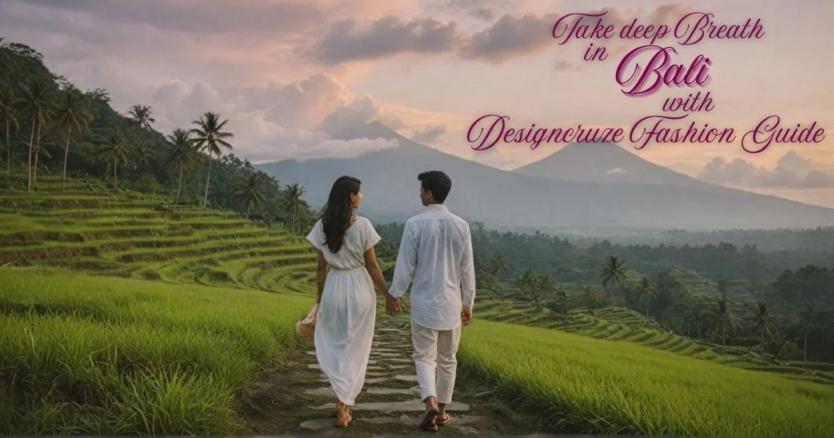 A stylish couple posing in front of the iconic Tegallalang Rice Terraces.